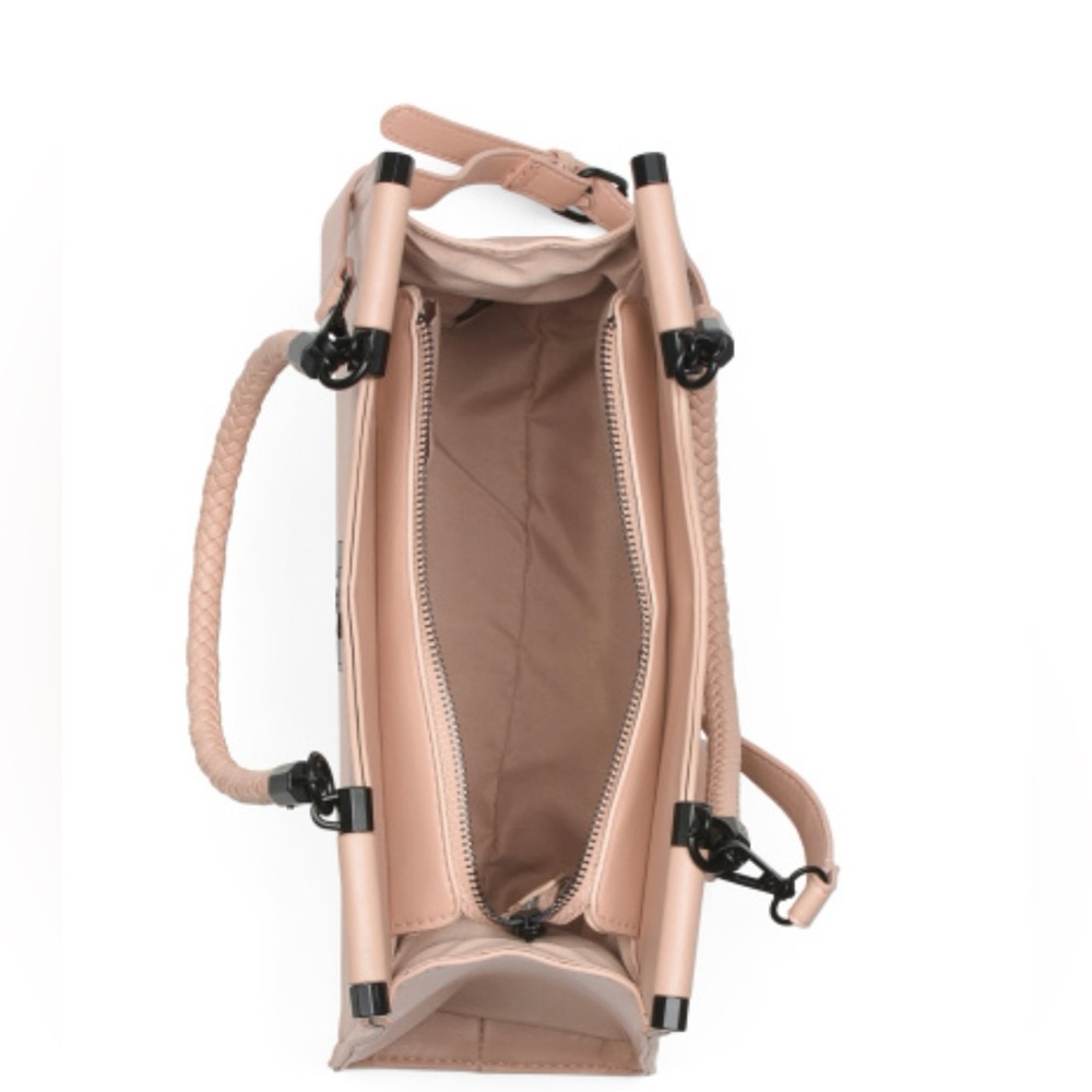 Blush Pink Structured Tote Bag with Braided Handle - Picture 3 of 13